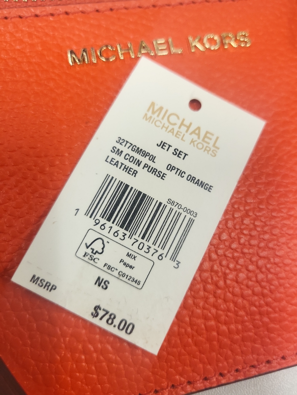 NWT Michael Kors Optic Orange Small Pebbled Leather Coin Purse Wristlet Wallet - Picture 5 of 12